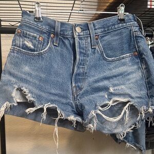 Levi's Distressed Light Blue High-Rise Denim Cutoff Shorts
